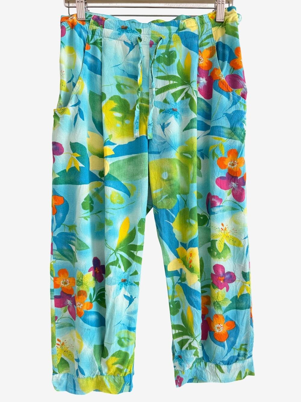 SOLD* Jams World Violet Print Floral Rayon Drawstring Relaxed Crop Pants